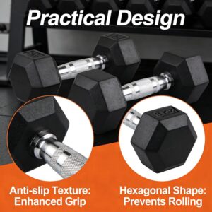 Hex Dumbbell Set – 5lb to 90lb Rubber Coated Hex Dumbbell, Heavy Duty Weights for Home Gym, Strength Training, Men and Women (Single or Pair Options Available)