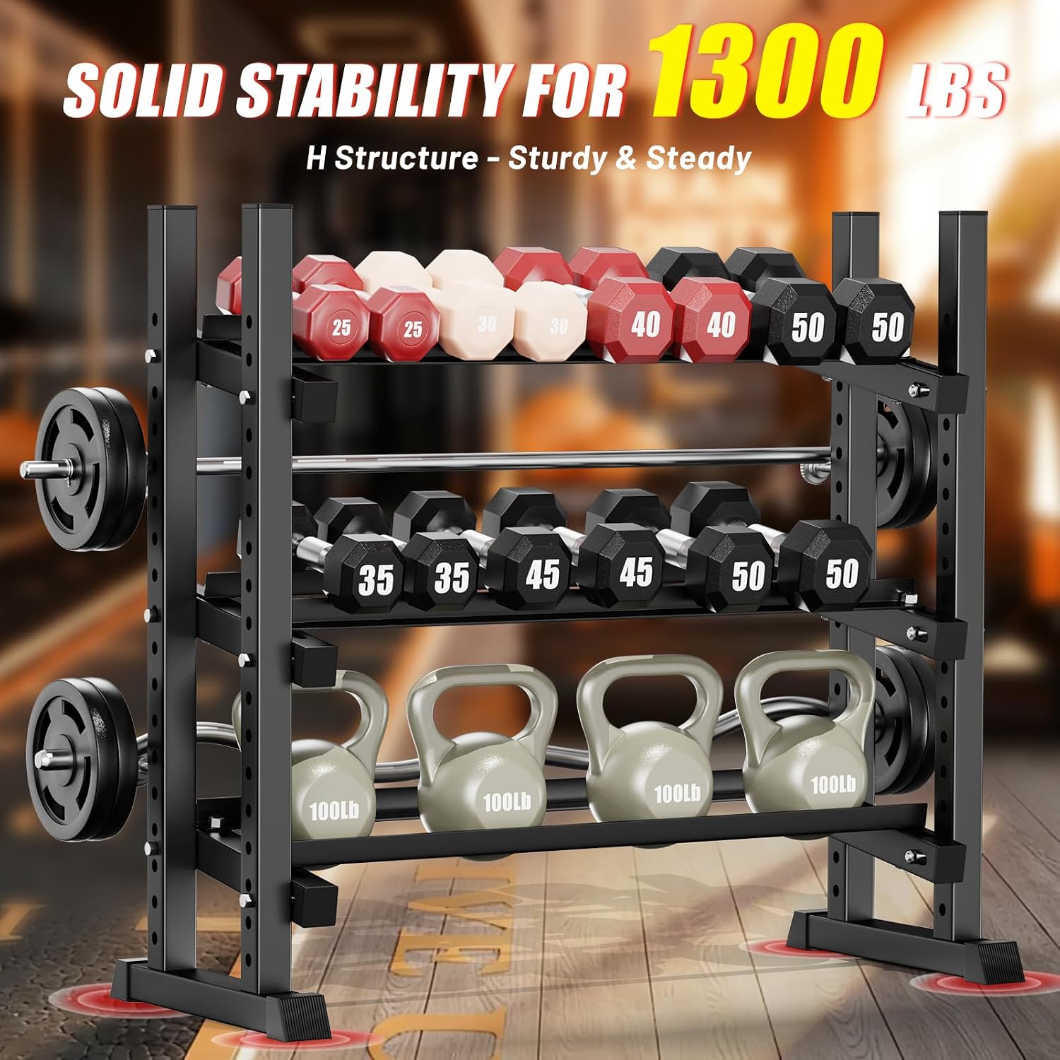 3-Tier Adjustable Dumbbell Rack, Heavy-Duty Weight Rack for Home Gym, Space-Saving Weight Storage Rack for Dumbbells, Kettlebells, Barbells & Plates (Rack Only) - Image 8
