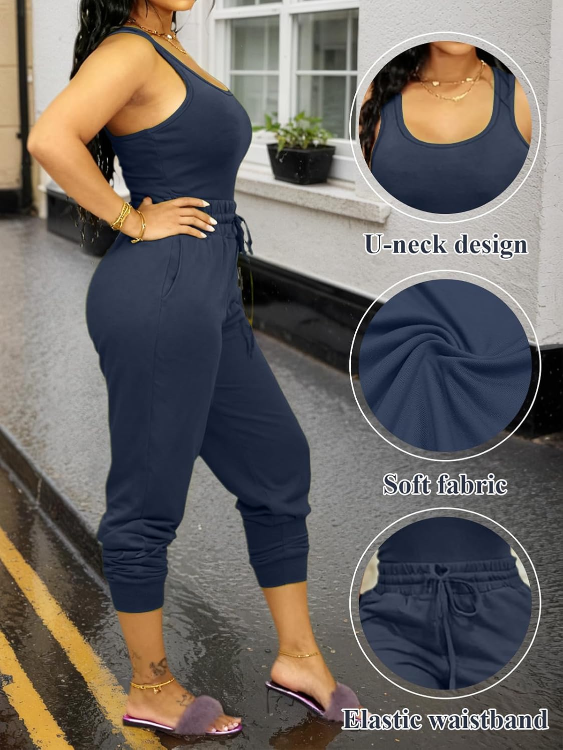 Women’s Active Set, Sleeveless Scoop Neck Top and Drawstring Pants Activewear, Tracksuit for Workout or Casual Wear - Image 6