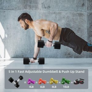 RUNWE 10lb Dumbbell Set of 2-4 in 1 Fast Adjustable Free Weight Set, Each 4lb 6lb 8lb 10lb for Women & Men Exercise Fitness for Home Gym, Also Can Be Used Push Up Bar
