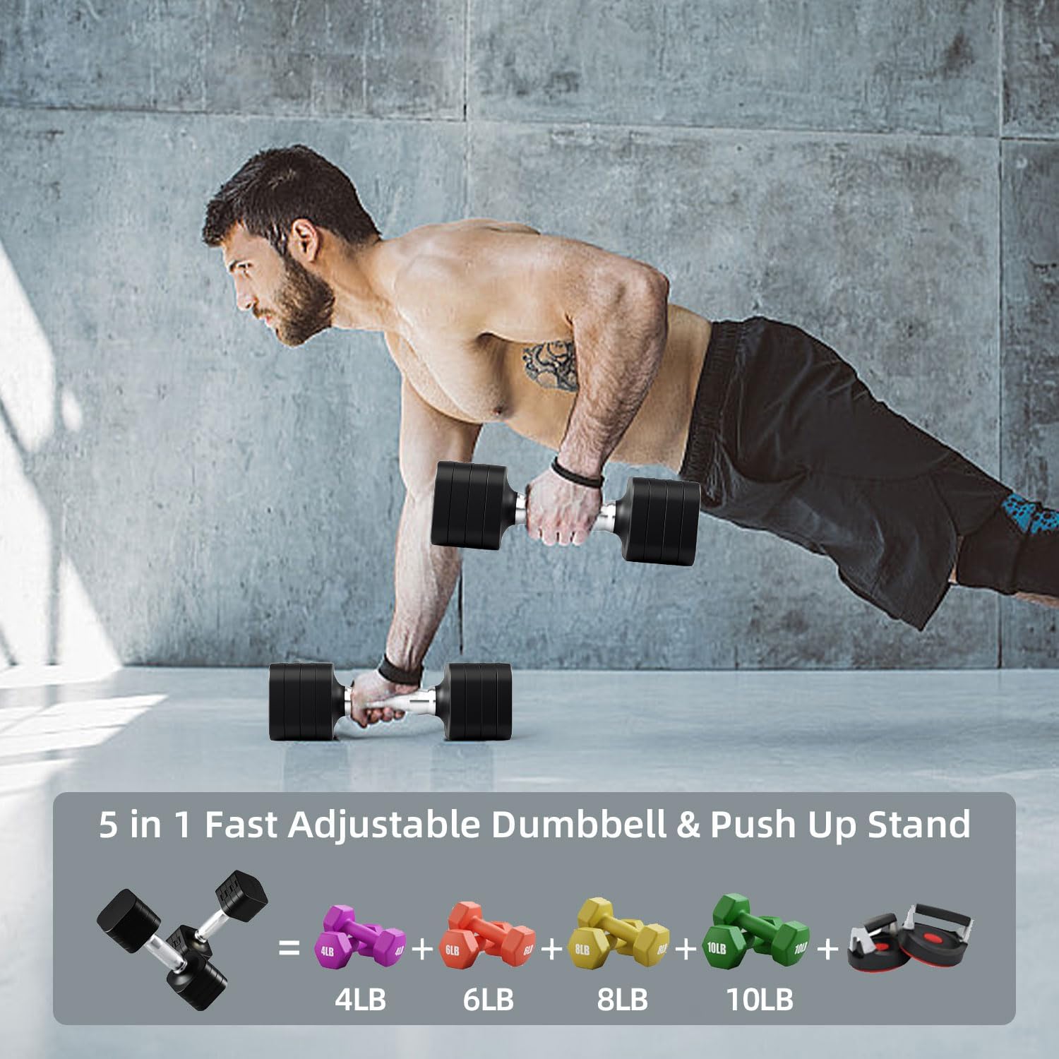 RUNWE 10lb Dumbbell Set of 2-4 in 1 Fast Adjustable Free Weight Set, Each 4lb 6lb 8lb 10lb for Women & Men Exercise Fitness for Home Gym, Also Can Be Used Push Up Bar - Image 2