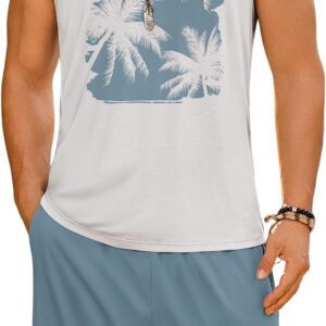 LecGee Men’s Hawaiian Sleeveless Tracksuit Summer Tank top & Shorts set Aloha Tropical Two Piece Casual Daily Beach