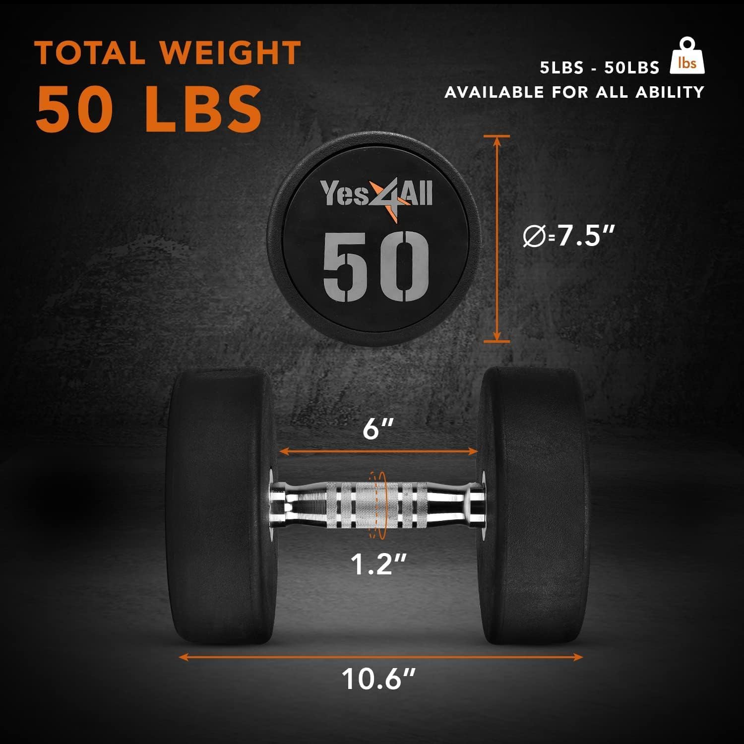 Yes4All Urethane Dumbbell with Anti-Slip Knurled Handle 5-50 LB for Muscle Building - Sold Individually - Image 4