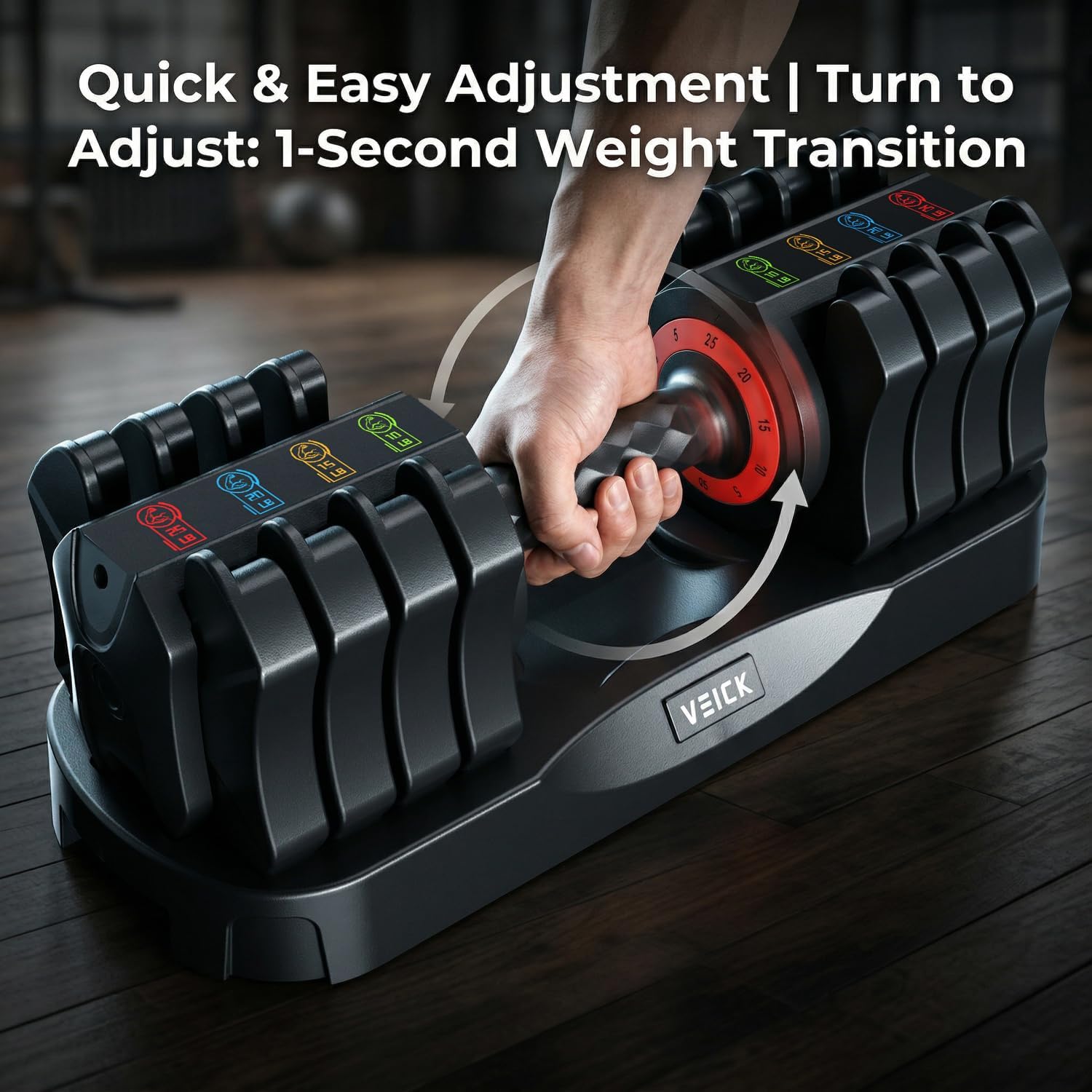VEICK Adjustable Dumbbell 25 lb – Quick Change Dial with Non Slip Handle & Tray Stand, Space Saving Home Gym Weights for Women Men Strength Training Workout - Image 3