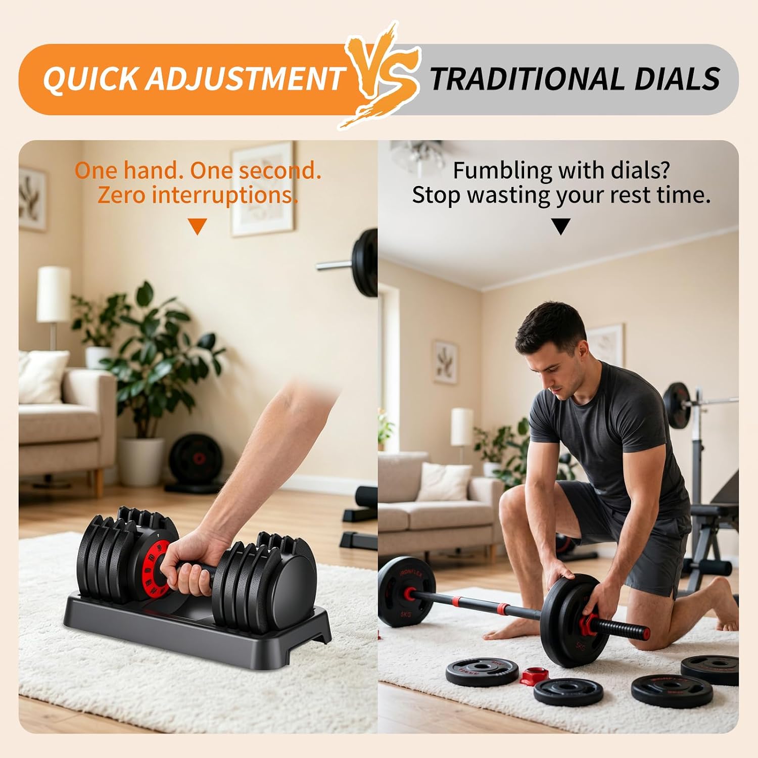 Adjustable Dumbbell Set of 2, 50LBS/100LBS Weights Dumbbell Set with Storage Box, 25lbs/50lbs Pair Adjustable Weights with Anti-slip Silicone Grip, 5-in-1/10-in-1 Quick-Lock Hand Weight Set For Home Gym Suit both Men and Women - Image 3