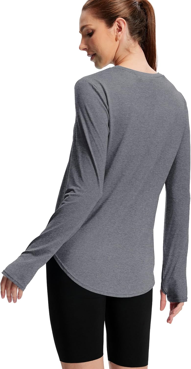 NIASHOT Workout Tops for Women Crewneck Long Sleeve Shirts with Thumb Holes UPF 50+ Sun Shirts for Hiking Running Gym Clothes - Image 4