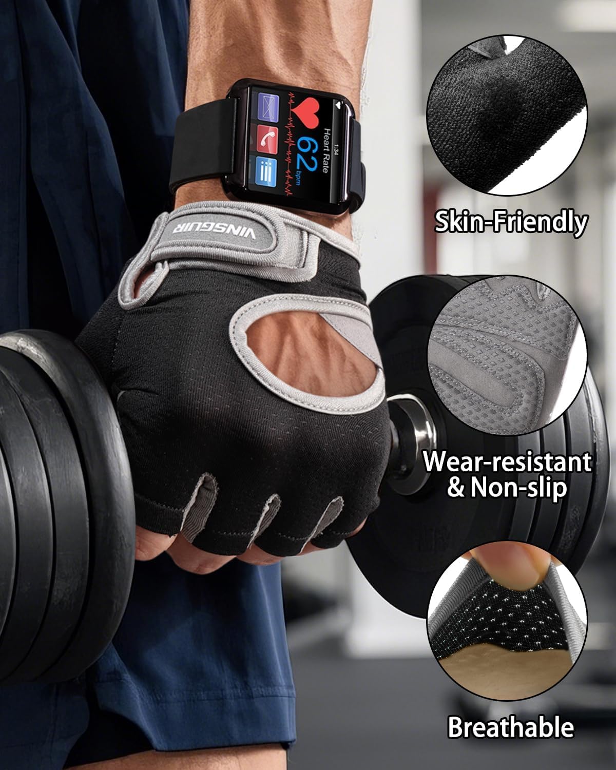 VINSGUIR Workout Gloves for Women and Men, Breathable Weight Lifting Gloves for Gym Exercise, Fitness, Training, and Cycling, with Excellent Grip and Cushion Pads - Image 5