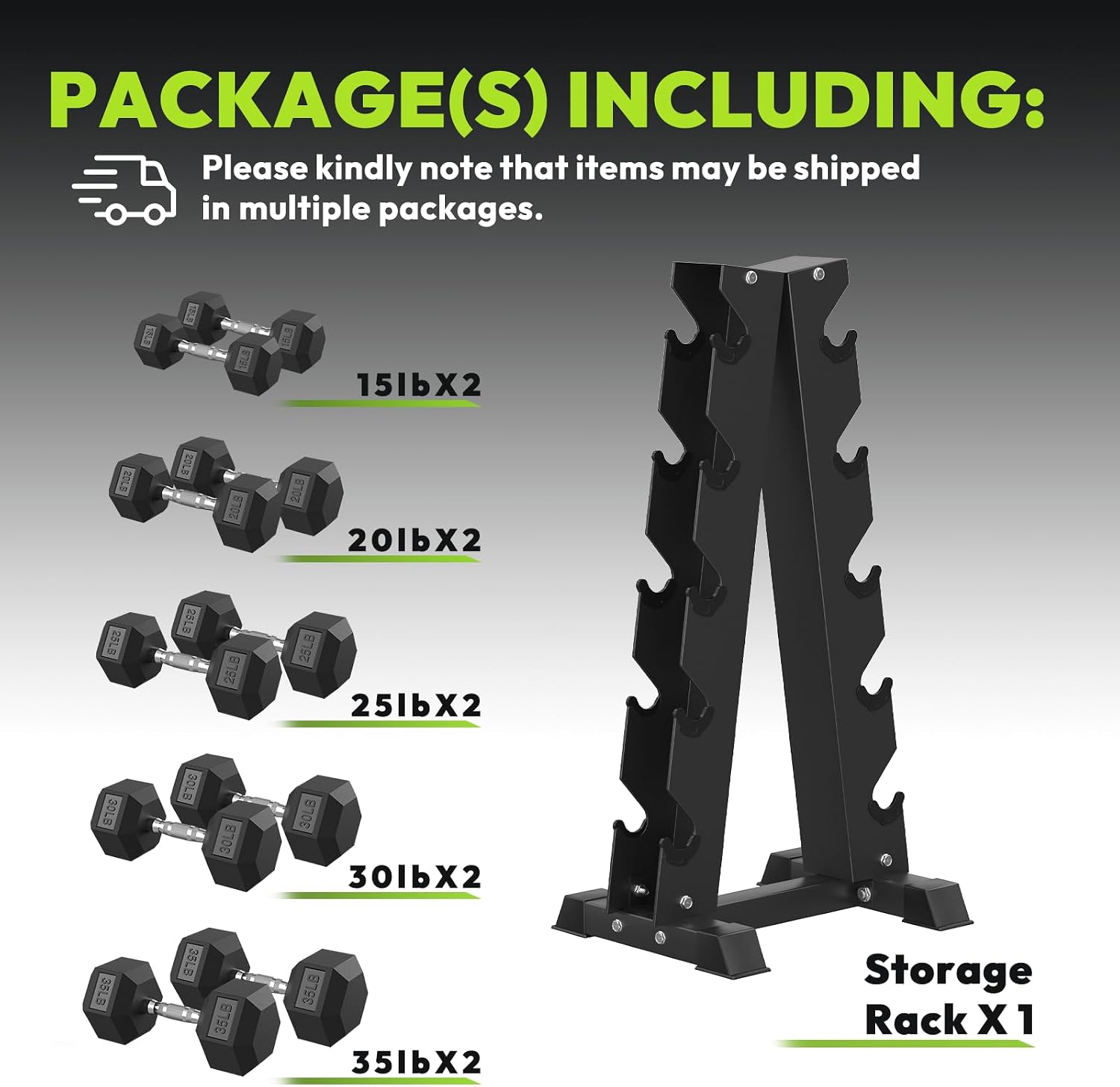 HANDBODE Rubber Coated Hex Dumbbell Set with A-Frame Rack, 100 lb - 600 lb Multiple Options Weight, Hexagon Non-Rolling Shape, Ergonomic Knurled Handle, Home Gym Equipment for Strength Training - Image 2
