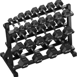 HANDBODE Hex Dumbbell Set with Rack, 350-690 lb, Non-Slip Rubber Grip Handles, Rubber Coated Fixed Weights, Heavy Duty Storage Stand, Hexagon Shape, Multiple Weight Options for Home Gym Strength Training