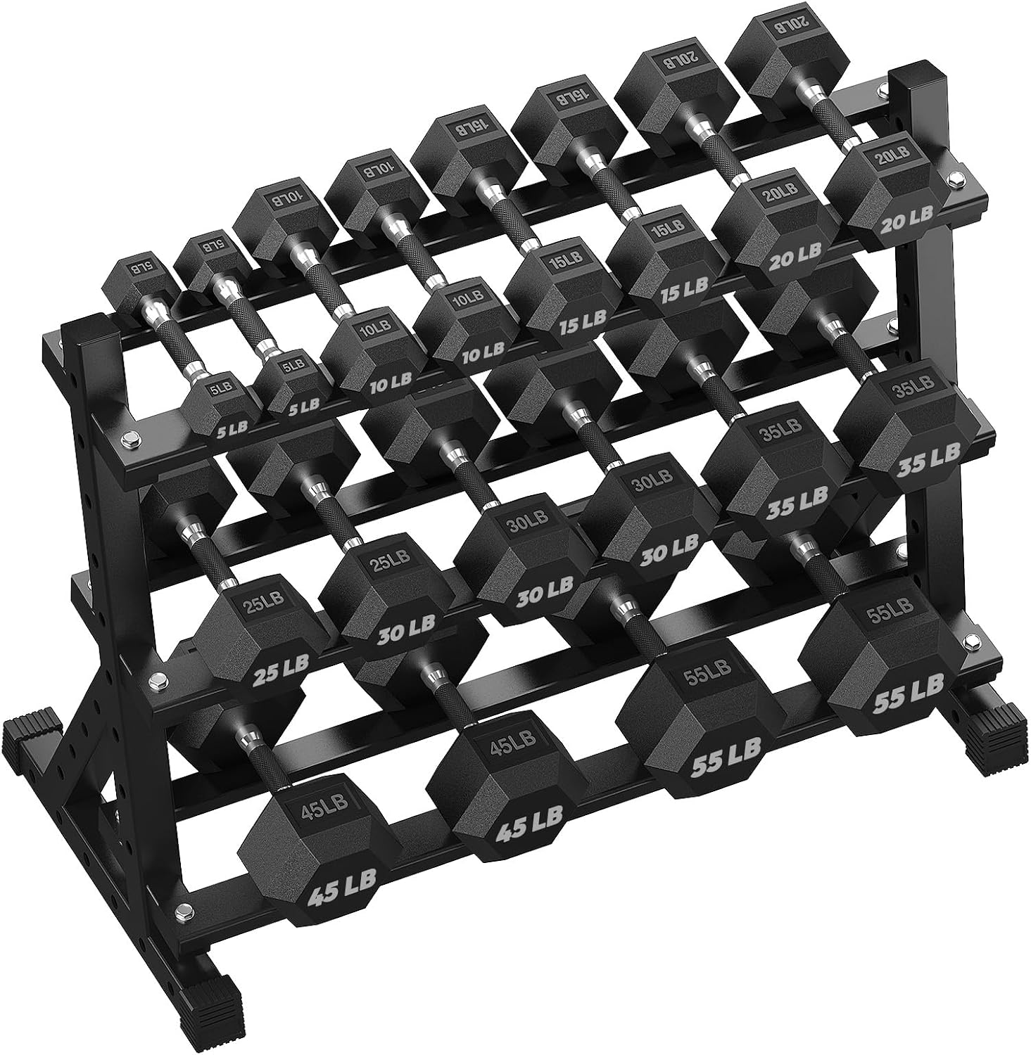 HANDBODE Hex Dumbbell Set with Rack, 350-690 lb, Non-Slip Rubber Grip Handles, Rubber Coated Fixed Weights, Heavy Duty Storage Stand, Hexagon Shape, Multiple Weight Options for Home Gym Strength Training
