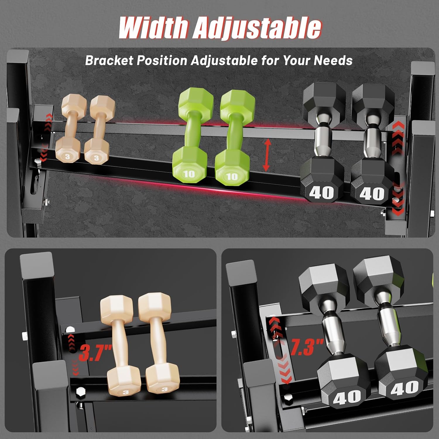 3-Tier Adjustable Dumbbell Rack, Heavy-Duty Weight Rack for Home Gym, Space-Saving Weight Storage Rack for Dumbbells, Kettlebells, Barbells & Plates (Rack Only) - Image 5