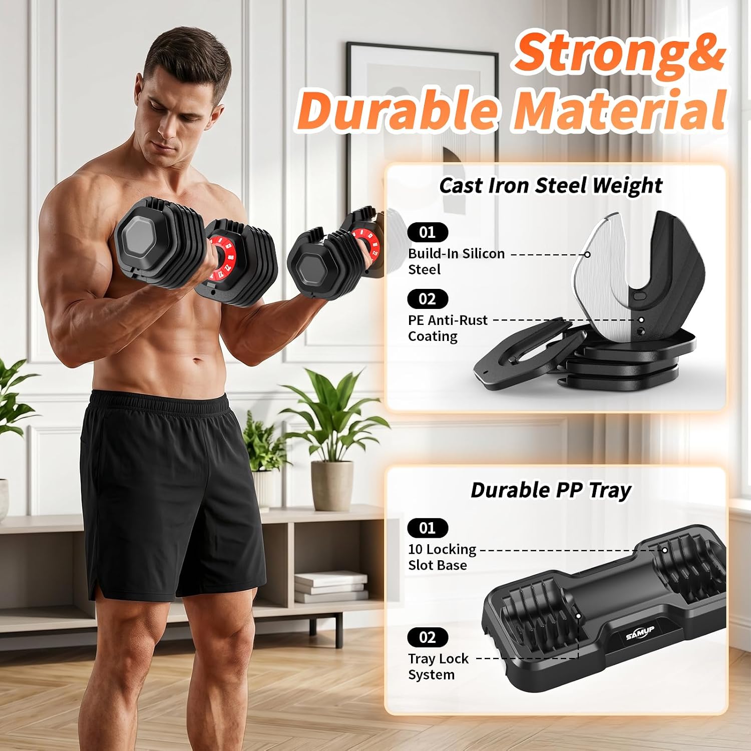 Adjustable Dumbbell Set of 2, 50LBS/100LBS Weights Dumbbell Set with Storage Box, 25lbs/50lbs Pair Adjustable Weights with Anti-slip Silicone Grip, 5-in-1/10-in-1 Quick-Lock Hand Weight Set For Home Gym Suit both Men and Women - Image 3