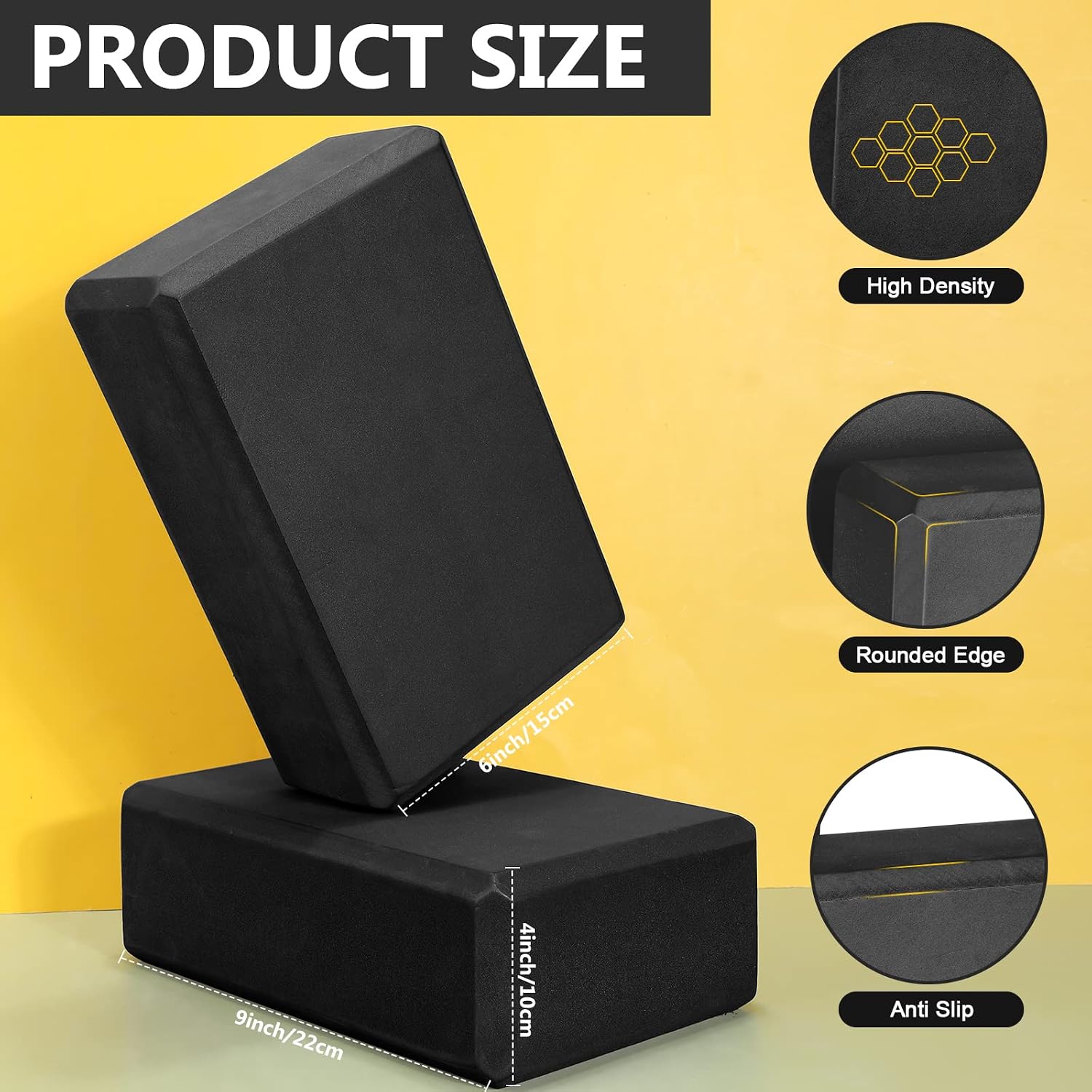 Lenwen 30 Pieces Black Yoga Blocks 9'' x 6'' x 3'' EVA Foam Non Slip High Density Dance for Stretching Pilates Meditation Accessories - Image 3