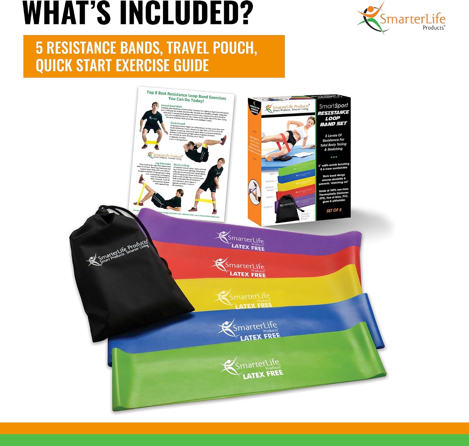 SmarterLife Resistance Bands, Set of 5 Extra Wide Latex-Free Exercise Bands | Bands for Working Out - For Women, Men - Weight Loss, Physical Therapy Bands, Booty Bands, Home Gym, Workout Guide Included - Image 3