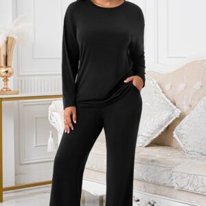 CLOCOR Womens 2 Piece Outfits Sweatsuits – Tracksuit Set Long Sleeve Crop Top & Drawstring Wide Leg Pants with Pockets