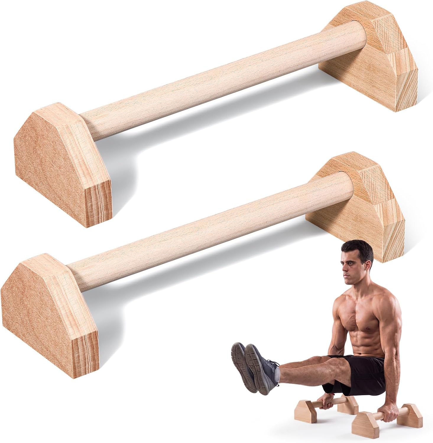 Silipull 2 Pcs Wooden Parallettes Bars Push up Stands 15.7/19.7 Inch Push up Bars Calisthenics Equipment Non Slip Base Solid Portable Exercise Home Workout Equipment for Strength Training