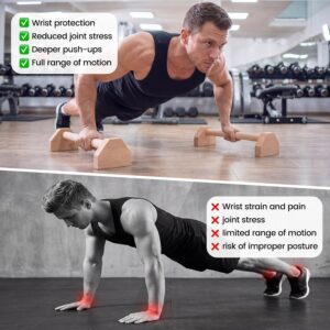 Silipull 2 Pcs Wooden Parallettes Bars Push up Stands 15.7/19.7 Inch Push up Bars Calisthenics Equipment Non Slip Base Solid Portable Exercise Home Workout Equipment for Strength Training