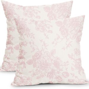Vintage Floral Pillow Covers 18×18 Inch Set of 2 Light Pink and Cream Floral Throw Pillow Covers Chinoiserie Flower Pillowcases Rustic Farmhouse Cushion Covers for Couch Home Decor