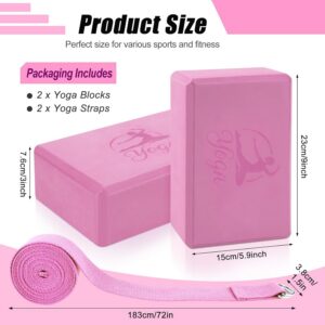 RETON Yoga Blocks Set, High – Density Yoga Block with 2 Strap, Lightweight Foam Brick Yoga Pilates Blocks, Anti-Slip Yoga Brick with Embossed Design for Posture Adjustment and Movement Assistance