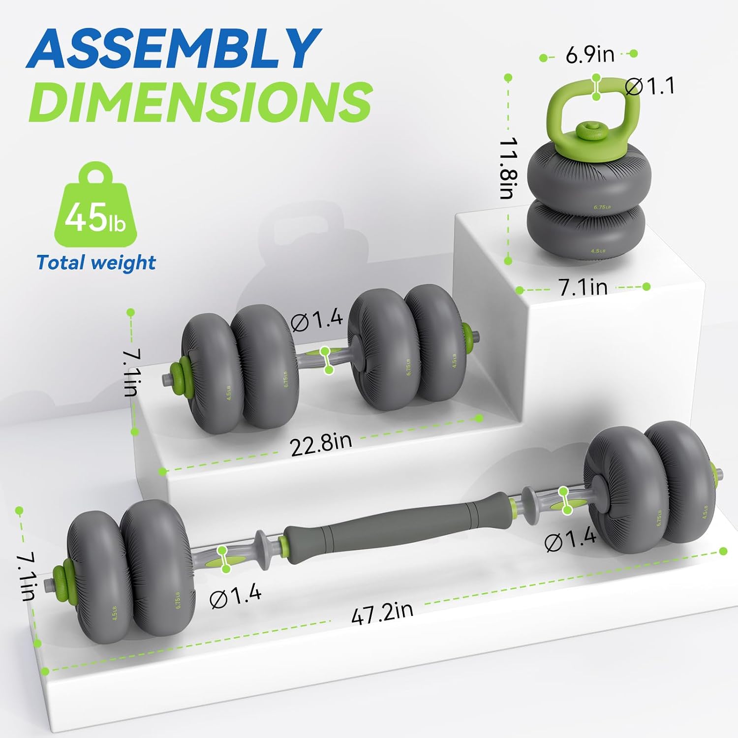 LIFERUN Adjustable Dumbbell Set, Soft PVC Coated, 45lbs/67lbs Free Weight Set Home Gym, 4-in-1 Used As Barbell, Dumbbells, Kettlebell, Weight Plates, Weights Dumbbells Set, Space Saving Fitness Exercise For Men/Women - Image 4