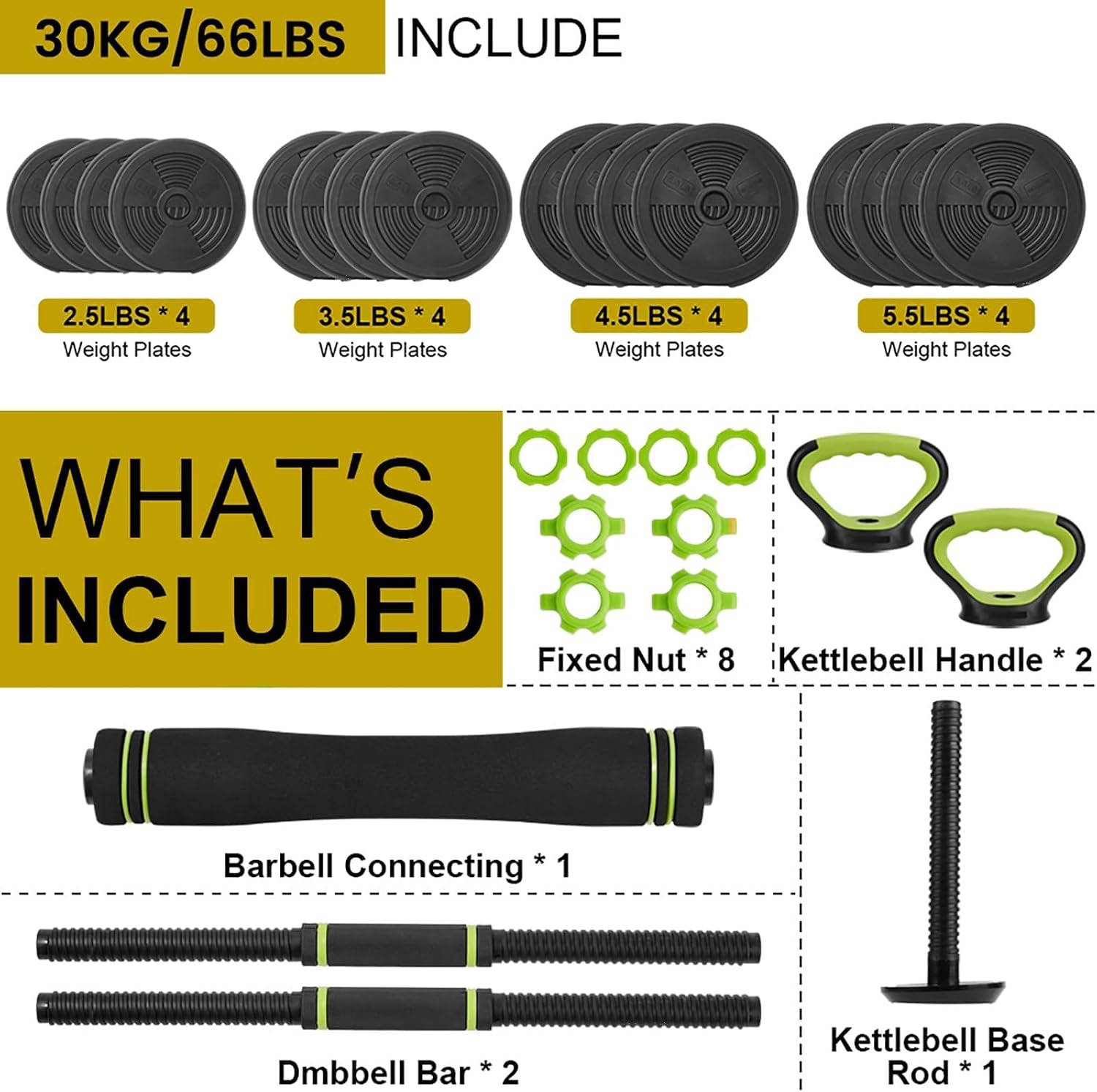 44/66/88 Lbs Adjustable Dumbbell Set, 4-in-1 Free Weights Set with Connector, Fitness Exercise Equipment Used As Barbell, Kettlebells, Push Up Stand, Weights Set for Home Gym Suitable Men/Women - Image 2