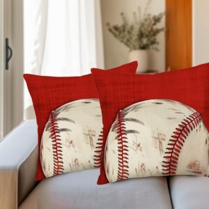 Sports Throw Pillow Covers White Red Baseball Pillow Covers for Boys Room 18×18 Inch Set of 2 Balls Baseball Decorative Pillow Cases Kids Bedroom Sofa Couch Home Decorations