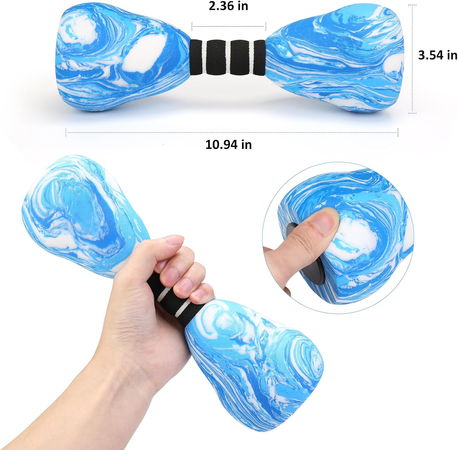 2PACK Aquatic Exercise Dumbbells, EVA Foam Barbells, Water Weights for Pool Exercise, Water Dumbbells for Men Women Water Workouts, Swimming Training - Image 2