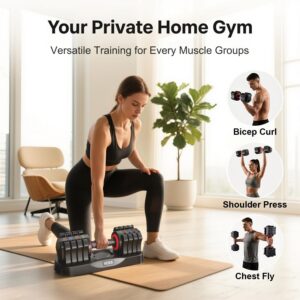 VEICK Adjustable Dumbbell 25 lb – Quick Change Dial with Non Slip Handle & Tray Stand, Space Saving Home Gym Weights for Women Men Strength Training Workout