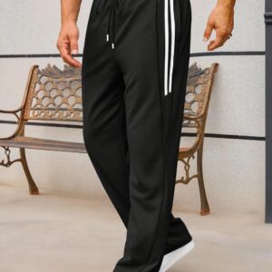 Runcati Mens Baggy Sweatpants Wide Leg Open Bottom Drawstring Elastic Waist Striped Trousers Workout Y2K Track Pants