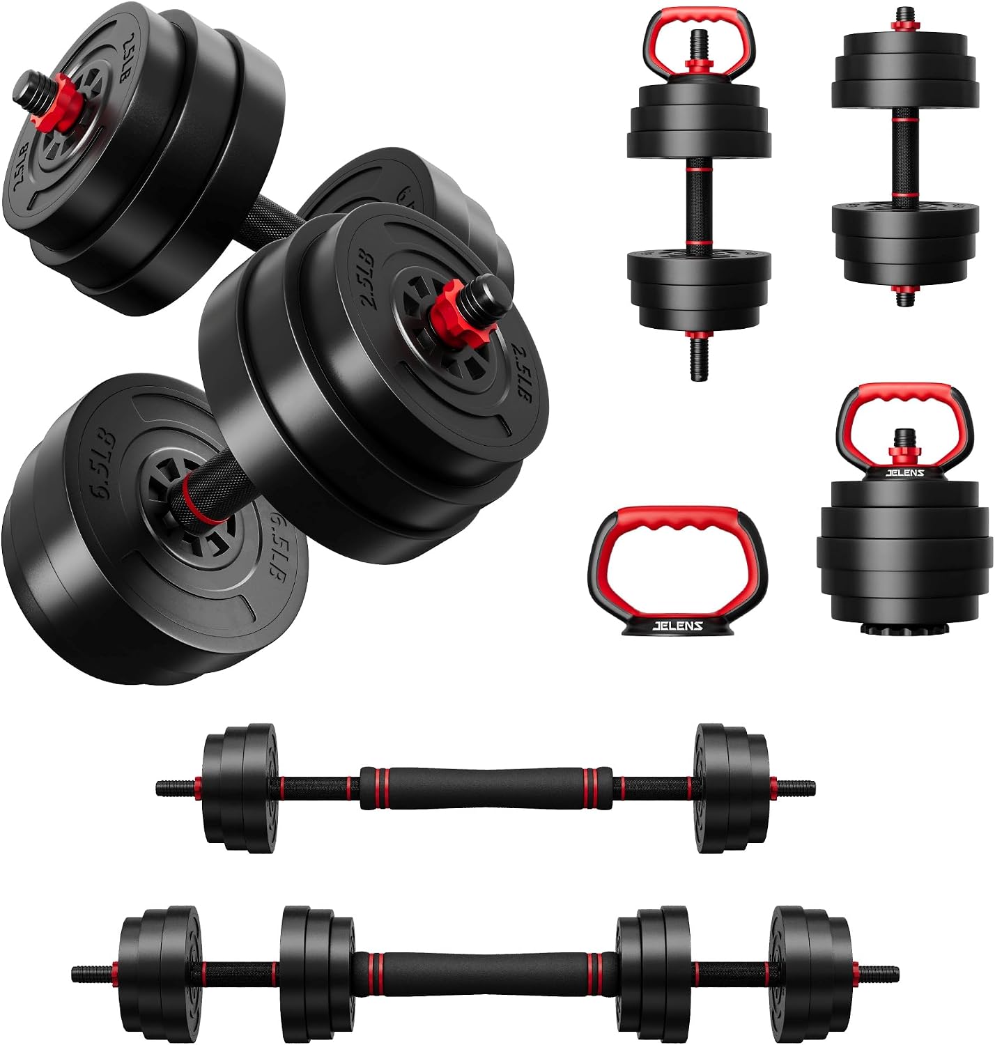 AD01 Adjustable Dumbbells Set, 30/45/70/92LBS Free Weight Set, 5 in 1 Weight Set Used as Kettlebells, Barbell, Push up Stand, Exercise Fitness for Home Gym Suitable Men/Women