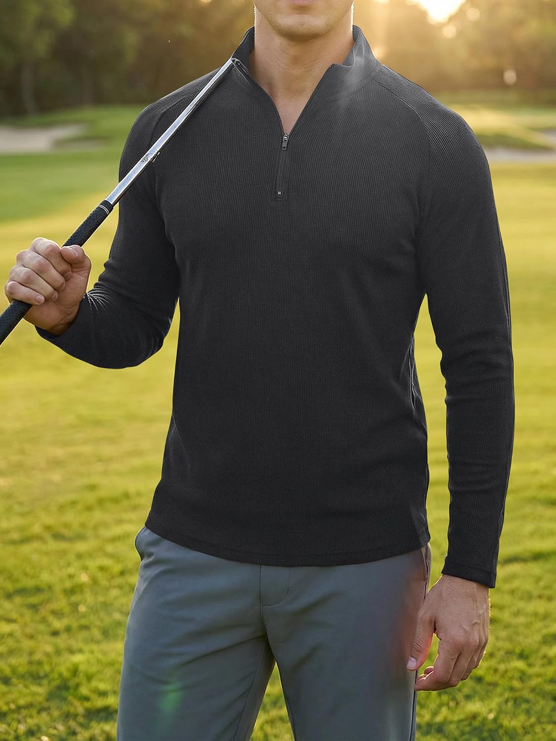 JMIERR Mens Quarter Zip Pullover Slim Fit Ribbed Long Sleeve Athletic Shirt | Textured Knit, Muscle Fit, Gym Tops, Long Sleeve, Workout T Shirt, Lightweight, Breathable, Running Training Activewear - Image 9