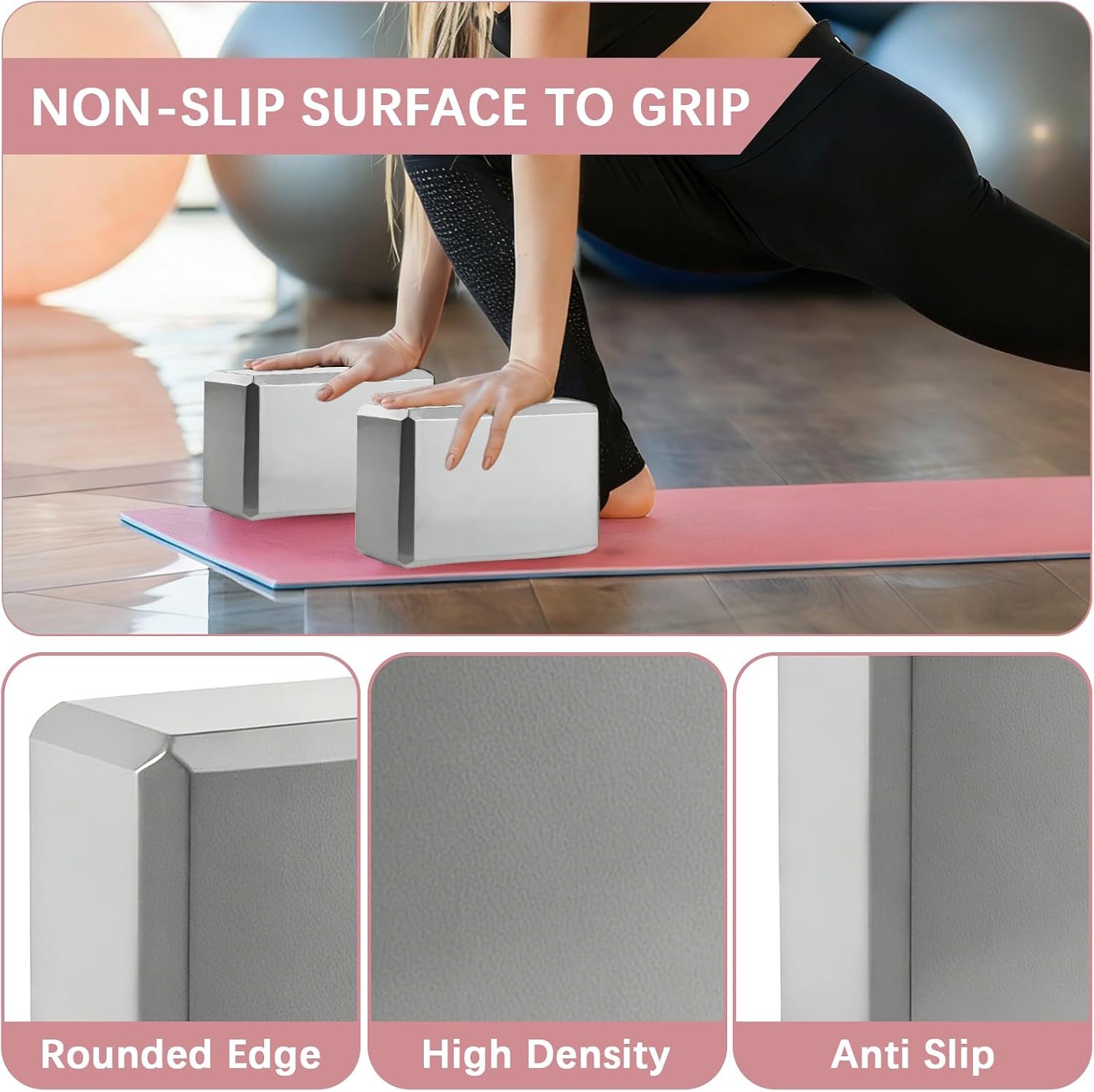 4 Pack Yoga Blocks - Premium EVA Foam Blocks for Pilates Workout, Stretching, Meditation - Yoga Brick for Flexibility, Balance, Spine Strength, Non-slip and Lightweight Exercise Blocks (Gray) - Image 3