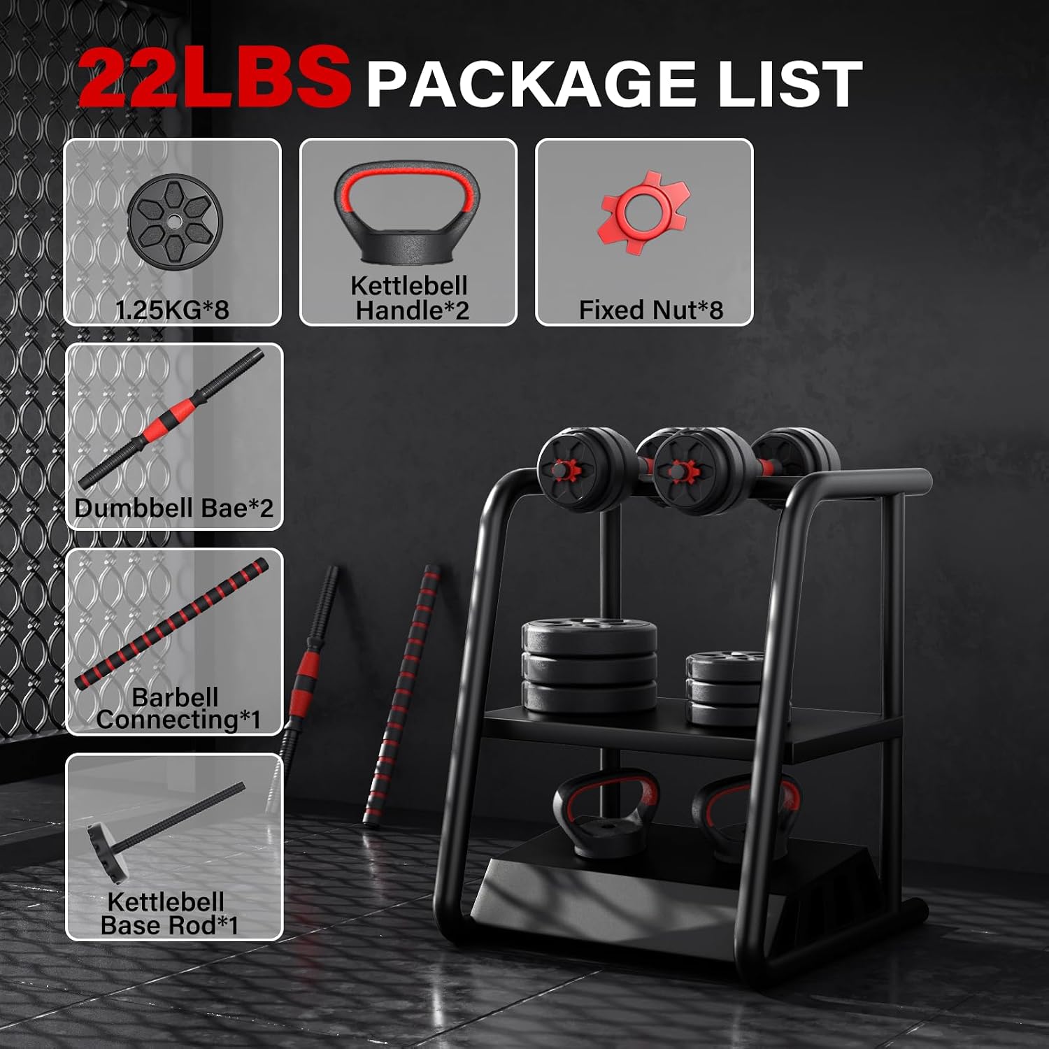 KEY2FUN Adjustable Dumbbells, 22/33/44/66/88LBS Free Weight Set with Connector, 4 in 1 Weight Set Used as Kettlebells, Barbell, Push up Stand, Fitness Exercises for Home Gym Suitable Men/Women - Image 9