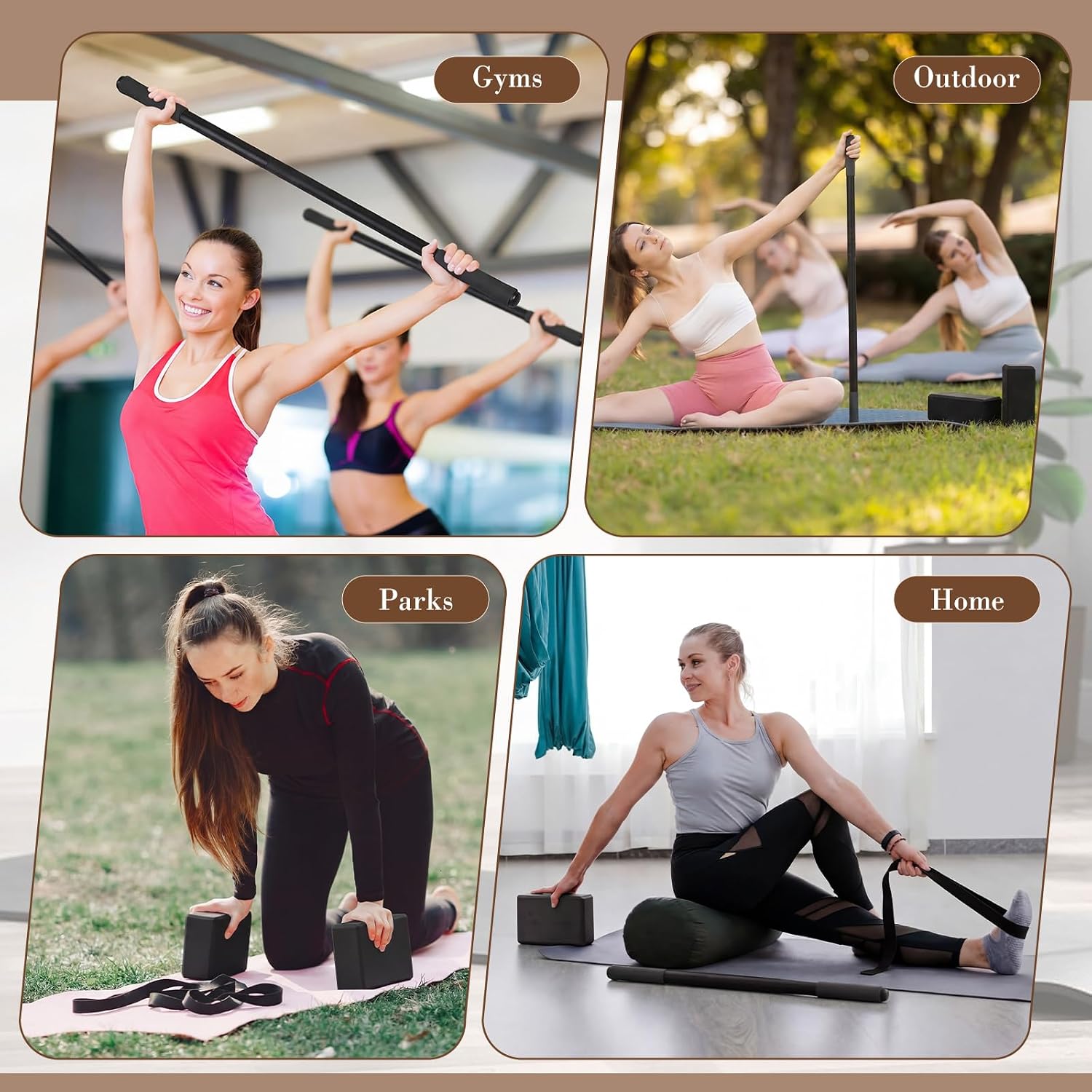 4 Pcs Adjustable Yoga Stick (30/45/60 In) with Exercise Strap Yoga Blocks Exercise Rod Workout Staff 60 Inch Sturdy Carbon Steel Stretching Stick with Non Slip Ends for Physical Pilates - Image 7