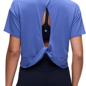 CRZ YOGA Open Back Short Sleeve Crop Top for Women Loose Athletic Yoga Workout Shirts Casual Cropped T-Shirts