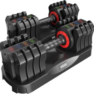 VEICK Adjustable Dumbbell 25 lb – Quick Change Dial with Non Slip Handle & Tray Stand, Space Saving Home Gym Weights for Women Men Strength Training Workout