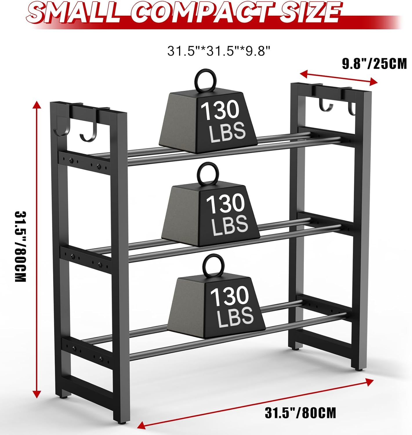3-Tier Adjustable Dumbbell Rack, Heavy-Duty Weight Rack for Home Gym, Space-Saving Weight Storage Rack for Dumbbells, Kettlebells, Barbells & Plates (Rack Only) - Image 6