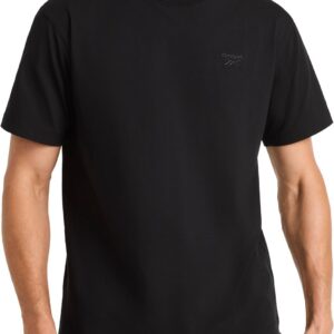Reebok Men’s Short Sleeve Crewneck Embroidered T-Shirt, Standard Fit, Lightweight Stretch Cotton Fabric