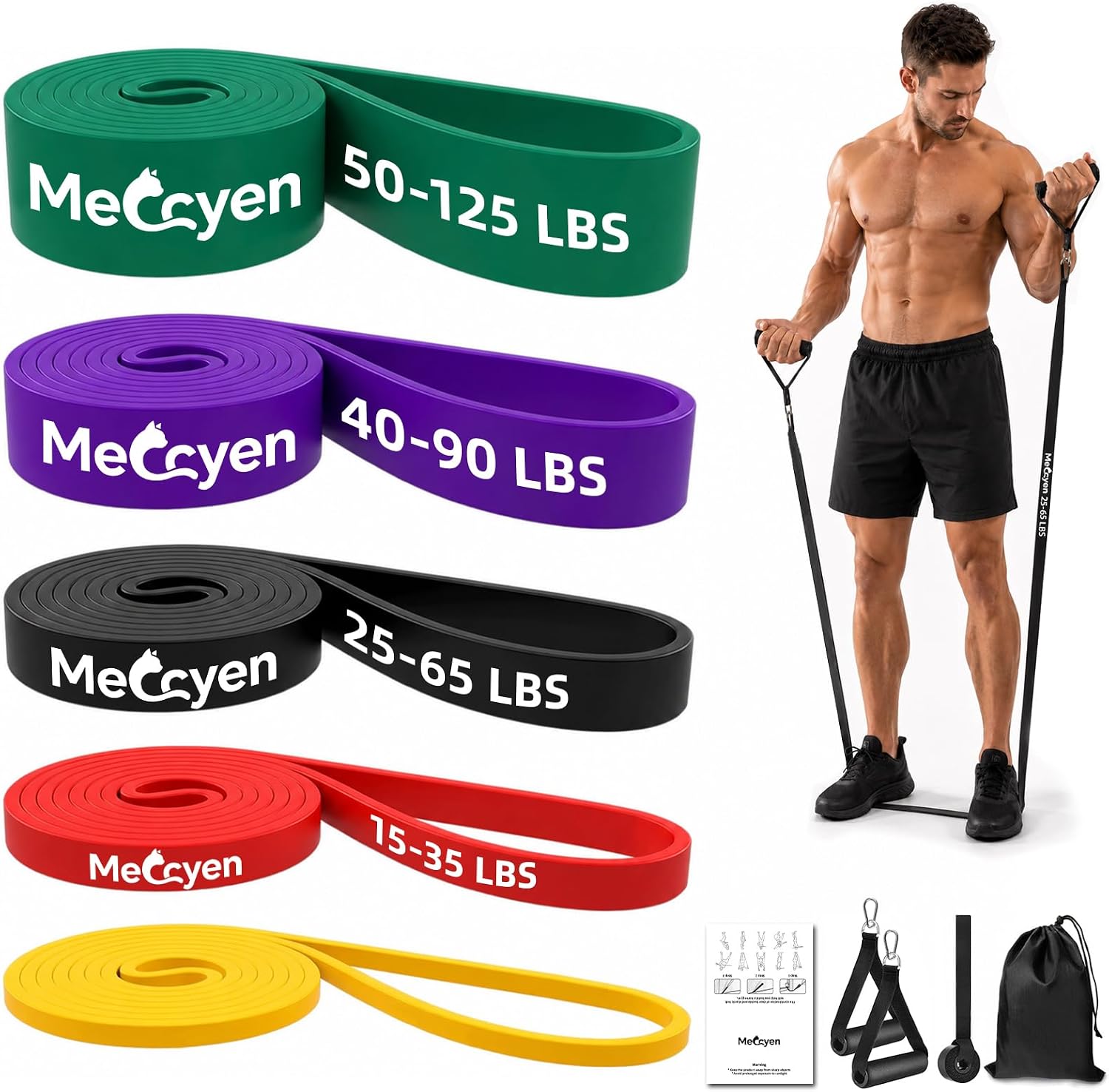 5-Pack Resistance Bands Set, Exercise Bands with Handles & Door Anchor, Stretch Bands for Pull Up Assistance, Home Gym & Strength Training