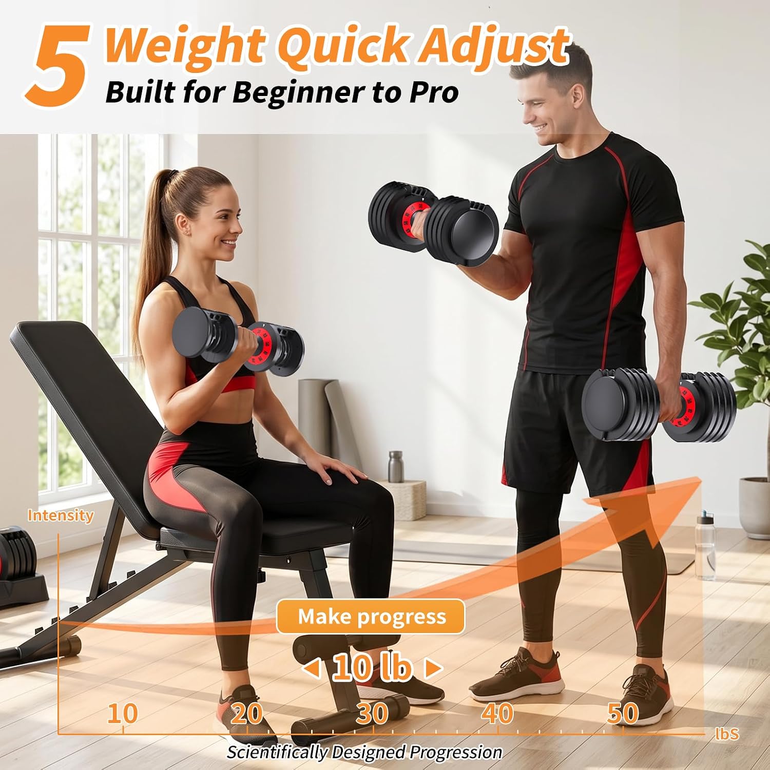 Adjustable Dumbbell Set of 2, 50LBS/100LBS Weights Dumbbell Set with Storage Box, 25lbs/50lbs Pair Adjustable Weights with Anti-slip Silicone Grip, 5-in-1/10-in-1 Quick-Lock Hand Weight Set For Home Gym Suit both Men and Women - Image 2