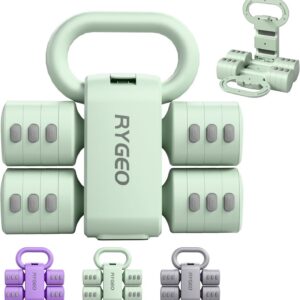 RYGEO Adjustable Dumbbell Set of 2, 4-in-1 Free Weights for Women & Men, Quick-Adjust Hand Weights 2lb, 3lb, 4lb, 5lb,12lbs, Ideal for Home Gyms, Chest Press Machines & Twisters.