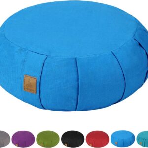 Round Zafu Meditation Cushion, D=15″ H=5.5″ Zabuton Meditation Pillow, Yoga Bolster/Pillow, Floor seat, Zippered Organic Cotton Cover, Natural Buckwheat, Kneeling Pillow