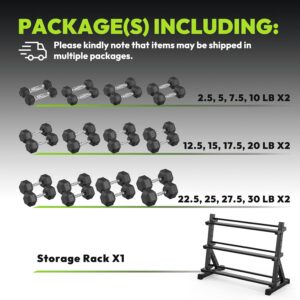 HANDBODE 3-Tier Dumbbell Rack Stand, 1000LB Capacity Storage Rack, Weight Rack for Dumbbells, Kettlebell, 390–790 lb Rubber Coated Fixed Weight Sets, Home Gym Strength Training Equipment
