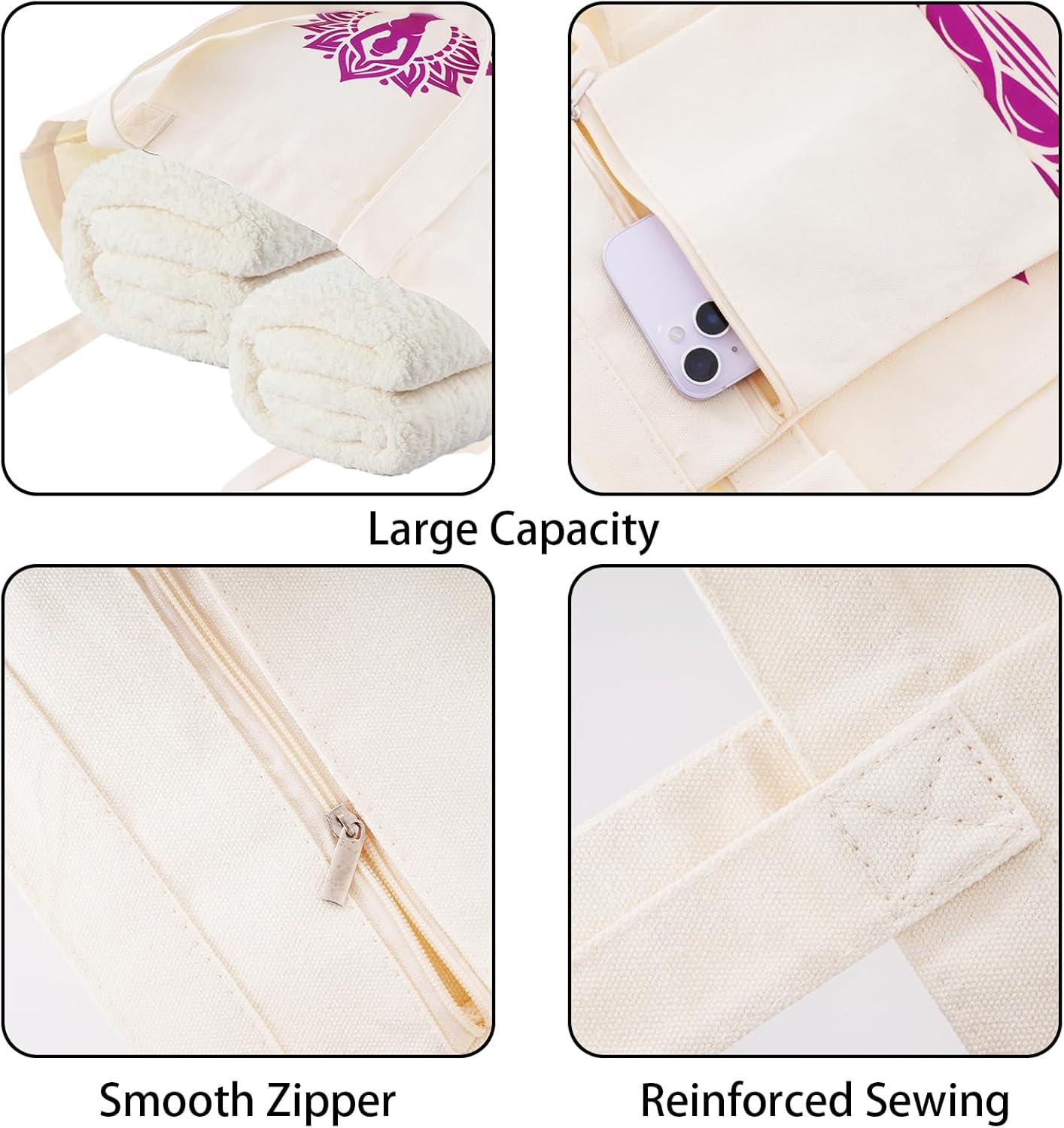 Yoga Mat Bag for Women Canvas Tote Bags with Yoga Mat Carrier Gym Bag for Workout Pilates Travel Beach and Office - Image 5