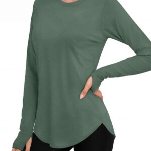 NIASHOT Workout Tops for Women Crewneck Long Sleeve Shirts with Thumb Holes UPF 50+ Sun Shirts for Hiking Running Gym Clothes