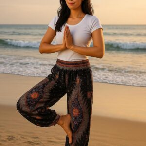 Lannaclothesdesign Women’s Smocked Waist Boho Flowy Yoga Harem Pants Hippie Clothes