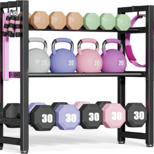 3-Tier Adjustable Dumbbell Rack, Heavy-Duty Weight Rack for Home Gym, Space-Saving Weight Storage Rack for Dumbbells, Kettlebells, Barbells & Plates (Rack Only)