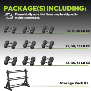 HANDBODE Hex Dumbbell Set with Rack, 350-690 lb, Non-Slip Rubber Grip Handles, Rubber Coated Fixed Weights, Heavy Duty Storage Stand, Hexagon Shape, Multiple Weight Options for Home Gym Strength Training