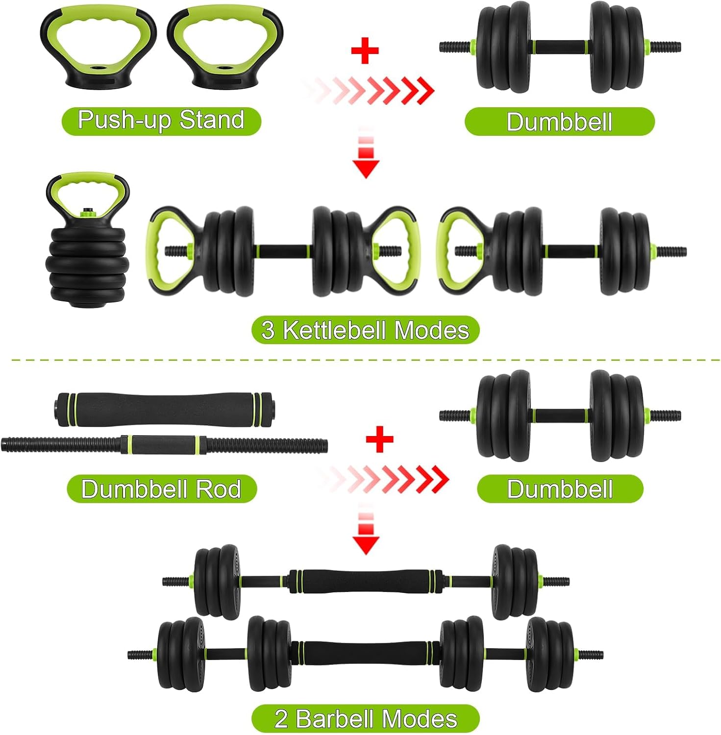 Adjustable Dumbbell Set, 44Lbs 4-in-1 Free Weight Set with Connector, Converts to Barbell, Kettlebell & Push-Up Stand, Home Gym Fitness Equipment for Men/Women, Compact Dumbbell Stand Hand Weights - Image 4