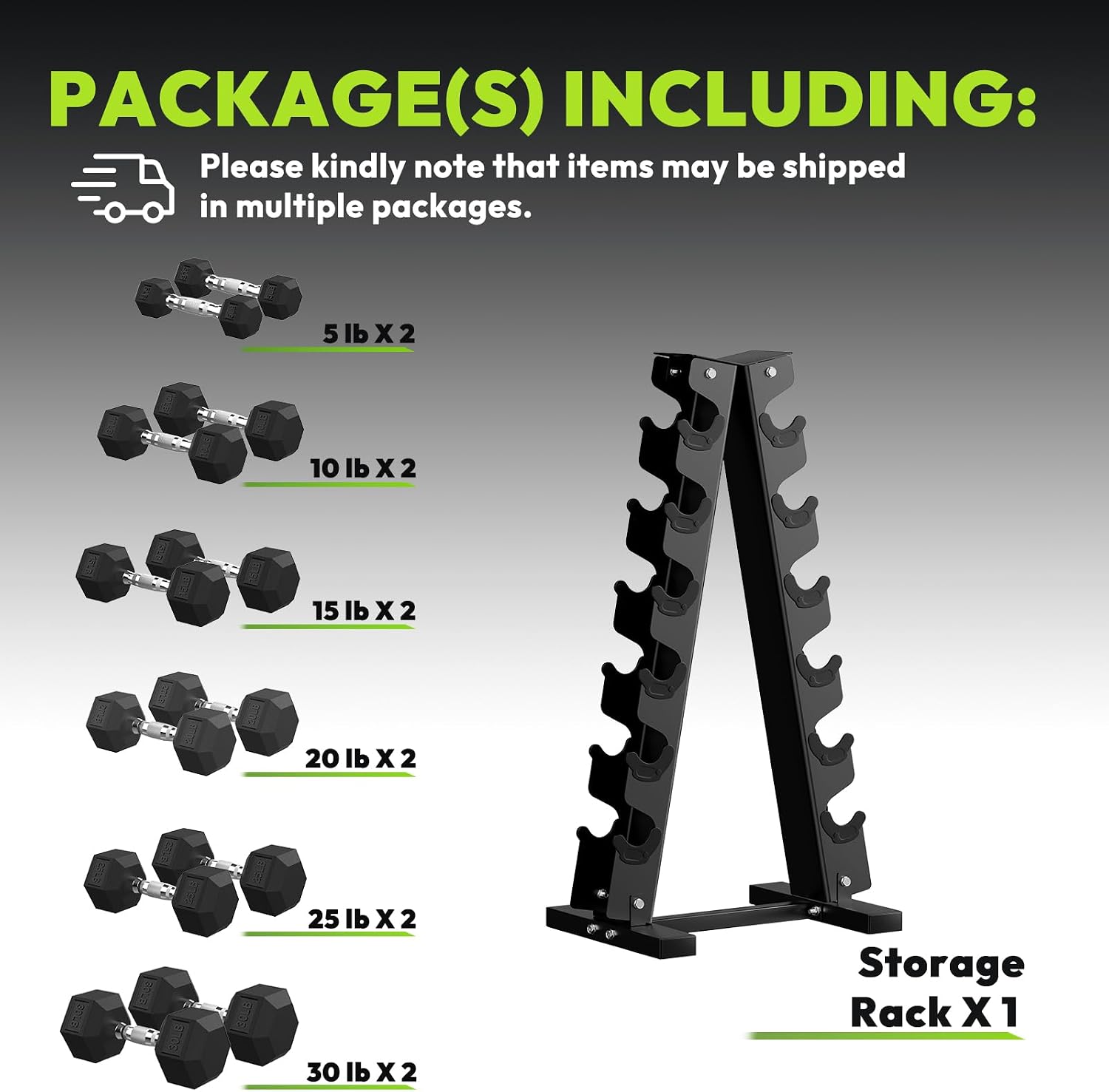 HANDBODE Rubber Coated Hex Dumbbell Set with A-Frame Rack, 100 lb - 600 lb Multiple Options Weight, Hexagon Non-Rolling Shape, Ergonomic Knurled Handle, Home Gym Equipment for Strength Training - Image 2